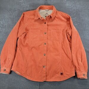 Woolrich Vintage Womens Medium Orange Corduroy Fleece Snap Button Shirt Jacket